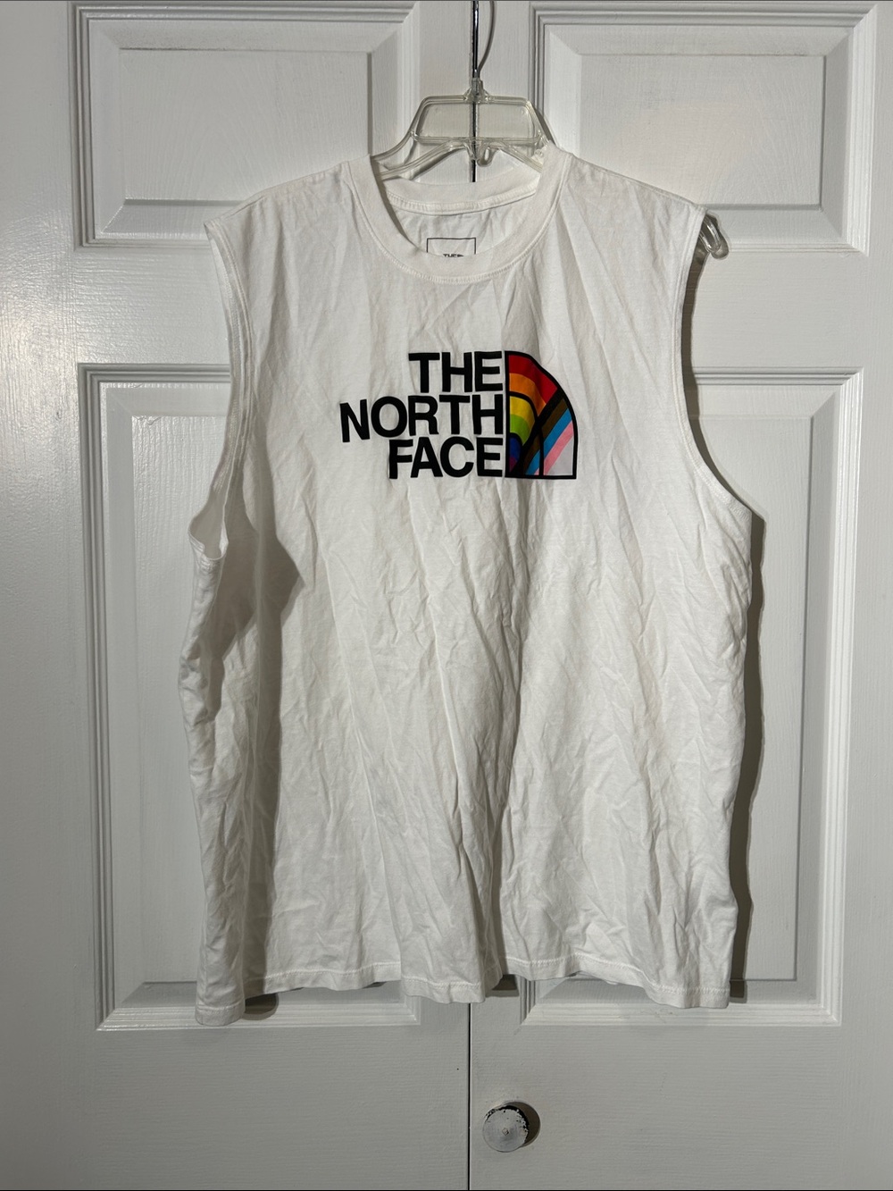 The North Face White Muscle Tee with Rainbow Logo Men’s Size XL